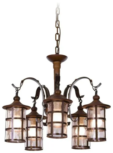 Люстра подвесная  588-703-05 Velante прозрачная на 5 ламп, основание коричневое чёрное в стиле кантри 