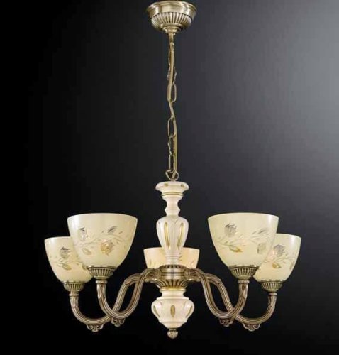 Люстра подвесная  L 6858/5 Reccagni Angelo жёлтая на 5 ламп, основание античное бронза в стиле кантри классика 