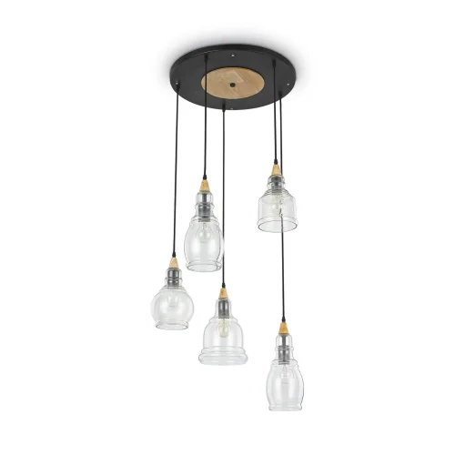 Светильник подвесной лофт GRETEL SP5 Ideal Lux прозрачный 5 ламп, основание чёрное в стиле лофт 