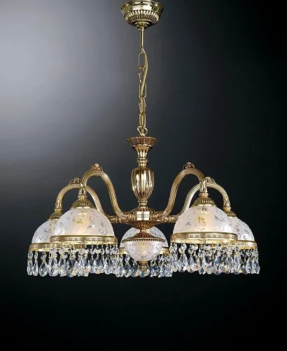 Люстра подвесная  L 6300/5 Reccagni Angelo белая на 5 ламп, основание золотое в стиле классический 