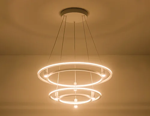 Люстра подвесная LED FL5542 Ambrella light белая на 1 лампа, основание белое в стиле современный хай-тек кольца фото 4