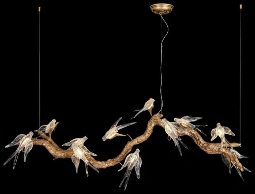 Светильник подвесной LED Viviana WE183.11.503 Wertmark прозрачный 11 ламп, основание медь в стиле арт-деко современный птички