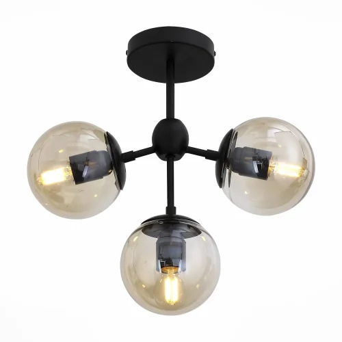 Светильник потолочный лофт Stampo SL549.402.03 St-Luce прозрачный 3 лампы, основание чёрное в стиле лофт молекула шар фото 2
