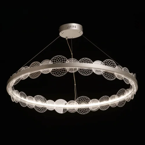 Люстра подвесная LED с пультом Платлинг 661019001 DeMarkt прозрачная на 1 лампа, основание серебряное в стиле хай-тек кольца с пультом фото 2