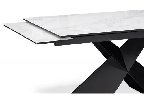 Стеклянный стол Хасселвуд 160(220)х90х77 белый мрамор / черный 586094 Woodville столешница белая из стекло фото 6