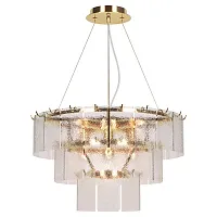Люстра подвесная LSP-8712 Lussole прозрачная на 8 ламп, основание матовое золото в стиле современный Люстра подвесная LSP-8712 Lussole прозрачная на 8 ламп, основание матовое золото в стиле современный