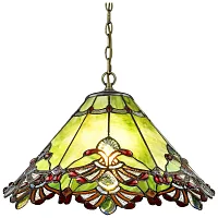 Люстра подвесная Тиффани 863-826-02 Velante разноцветная на 2 лампы, основание бронзовое коричневое в стиле тиффани орнамент