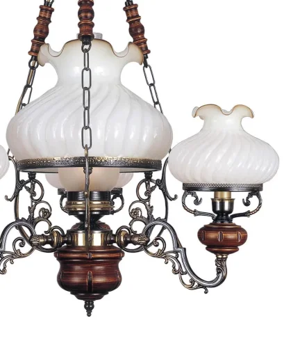 Люстра подвесная  L 760/3+1 Reccagni Angelo белая на 4 лампы, основание коричневое бронзовое в стиле классический кантри выдувное фото 4