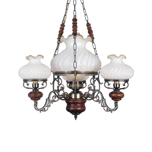 Люстра подвесная  L 760/3+1 Reccagni Angelo белая на 4 лампы, основание коричневое бронзовое в стиле классический кантри выдувное