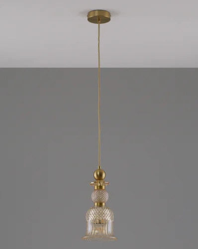 Светильник подвесной Glassy V10906-P Moderli янтарный 1 лампа, основание золотое в стиле современный выдувное фото 2