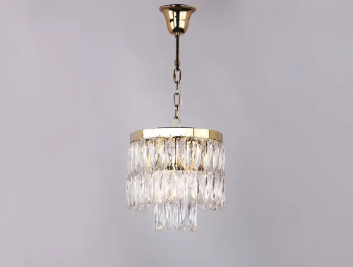 Люстра подвесная хрустальная 10125/C gold Newport прозрачная на 5 ламп, основание золотое в стиле классический 