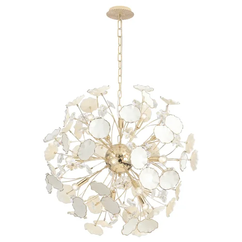 Люстра подвесная MARGO SP18 Crystal Lux прозрачная белая на 18 ламп, основание золотое в стиле флористика 