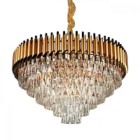 Люстра подвесная хрустальная Fontevivo OML-81903-24 Omnilux прозрачная на 24 лампы, основание матовое золото в стиле классический 