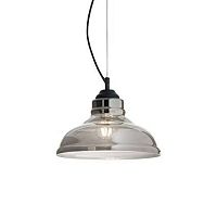 Светильник подвесной BISTRO' SP1 PLATE FUME' Ideal Lux серый прозрачный 1 лампа, основание чёрное в стиле современный лофт 