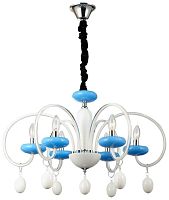 Люстра подвесная  377-193-06 Velante без плафона на 6 ламп, основание хром белое синее в стиле современный 