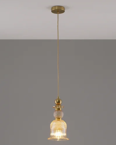 Светильник подвесной Glassy V10906-P Moderli янтарный 1 лампа, основание золотое в стиле современный выдувное