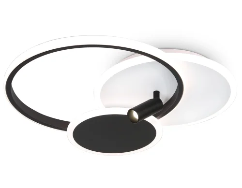 Люстра потолочная LED с пультом FL5118 Ambrella light чёрная белая на 1 лампа, основание белое в стиле хай-тек с пультом кольца