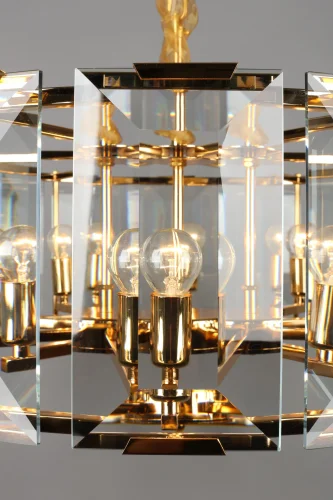 Люстра подвесная хрустальная Noventa OML-81503-10 Omnilux прозрачная на 10 ламп, основание золотое в стиле классический  фото 4