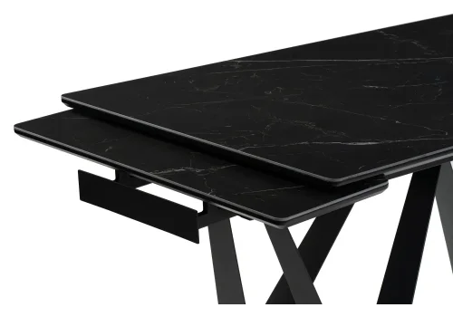 Стеклянный стол Марвин 160(220)х90х76 черный мрамор / черный 553568 Woodville столешница чёрная из стекло фото 5