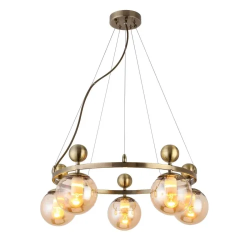 Люстра подвесная Pechio SLE106303-05 Evoluce янтарная прозрачная на 5 ламп, основание бронзовое в стиле современный шар