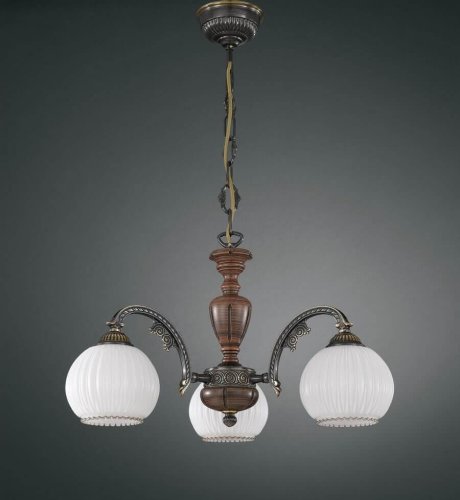 Люстра подвесная  L 8900/3 Reccagni Angelo белая на 3 лампы, основание коричневое бронзовое в стиле классический 