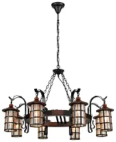 Люстра подвесная 560-703-08 Velante янтарная бежевая на 8 ламп, основание коричневое чёрное в стиле кантри 