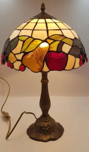 Настольная лампа Тиффани 850-804-01 Velante разноцветная 1 лампа, основание коричневое металл в стиле тиффани фрукты фото 3