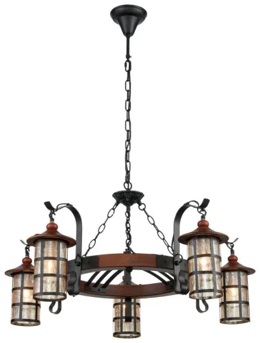 Люстра подвесная 560-703-05 Velante янтарная бежевая на 5 ламп, основание коричневое чёрное в стиле кантри 