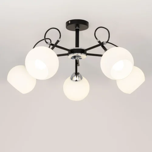 Люстра потолочная Стивен CL141251 Citilux белая на 5 ламп, основание чёрное в стиле современный шар фото 6