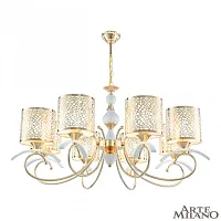 Люстра подвесная Florentia-9787 309787/8 Wh/Gd Arte Milano белая золотая на 8 ламп, основание золотое в стиле современный арт-деко Люстра подвесная Florentia-9787 309787/8 Wh/Gd Arte Milano белая золотая на 8 ламп, основание золотое в стиле современный арт-деко