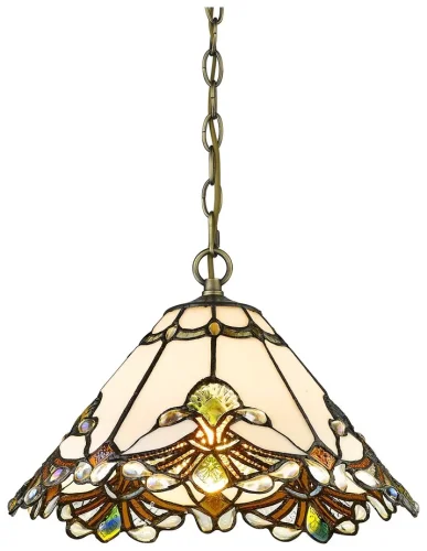 Люстра подвесная Тиффани 863-806-01 Velante разноцветная на 1 лампа, основание коричневое бронзовое в стиле тиффани орнамент