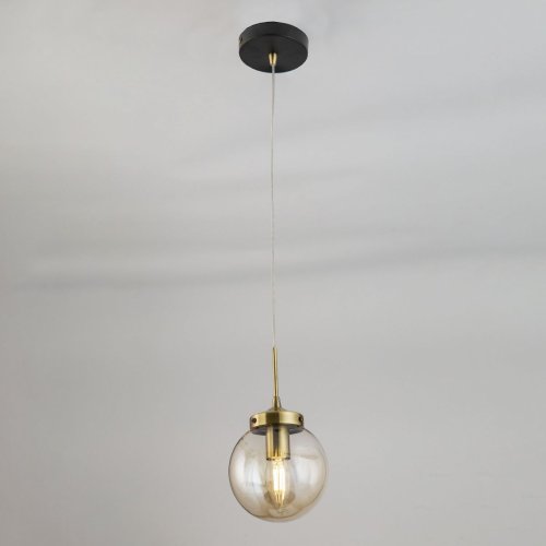Светильник подвесной Планета CL105115 Citilux бежевый янтарный 1 лампа, основание чёрное в стиле современный шар