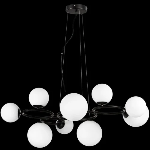 Люстра подвесная Globo 815097 Lightstar белая на 9 ламп, основание чёрное в стиле арт-деко молекула шар фото 8