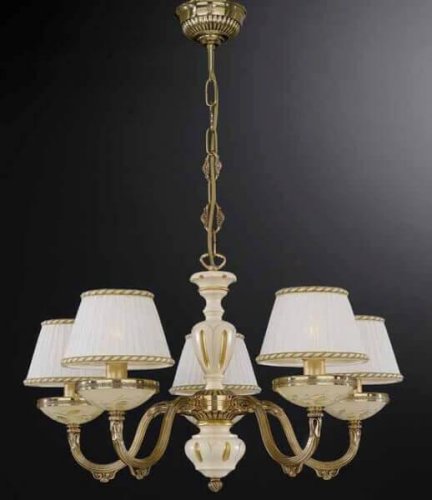 Люстра подвесная  L 6708/5 Reccagni Angelo белая на 5 ламп, основание золотое в стиле классический кантри 