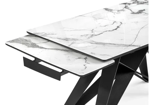 Стеклянный стол Блэкберн 140(200)х80х75 белый мрамор / черный 553571 Woodville столешница белая из стекло фото 5