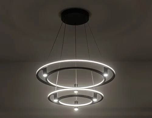 Люстра подвесная LED FL5544 Ambrella light чёрная на 1 лампа, основание чёрное в стиле современный хай-тек кольца фото 4