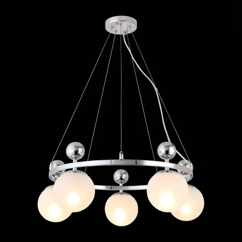 Люстра подвесная Pechio SLE106103-05 Evoluce белая на 5 ламп, основание хром в стиле современный шар фото 4