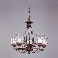 Люстра подвесная Гела (Gela) L17705.19 L'ARTE LUCE прозрачная на 5 ламп, основание коричневое в стиле кантри ковка Люстра подвесная Гела (Gela) L17705.19 L'ARTE LUCE прозрачная на 5 ламп, основание коричневое в стиле кантри ковка