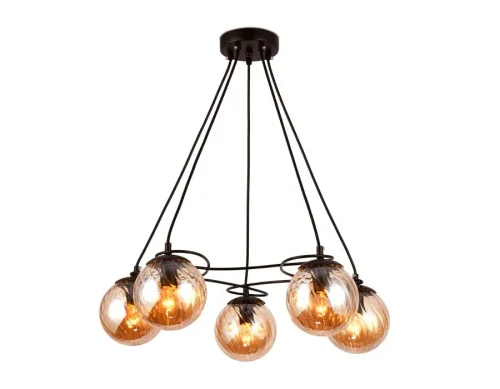 Люстра подвесная TR9022 Ambrella light янтарная на 5 ламп, основание чёрное в стиле современный лофт шар