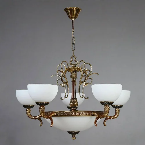 Люстра подвесная  TOLEDO 02155/5 PB AMBIENTE by BRIZZI белая на 10 ламп, основание бронзовое в стиле классический 