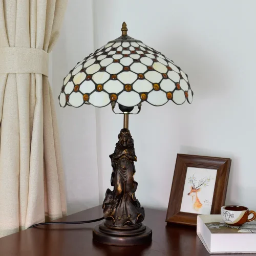 Настольная лампа Тиффани European OFT870 Tiffany Lighting коричневая бежевая 1 лампа, основание коричневое металл в стиле тиффани девушка орнамент фото 2