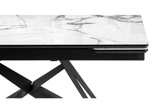 Стеклянный стол Блэкберн 140(200)х80х75 белый мрамор / черный 553571 Woodville столешница белая из стекло фото 8