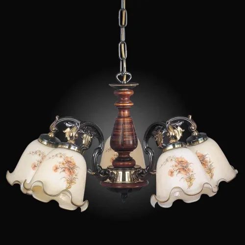 Люстра подвесная  L 965/5 DEC Reccagni Angelo бежевая на 5 ламп, основание коричневое бронзовое в стиле классический кантри выдувное фото 3
