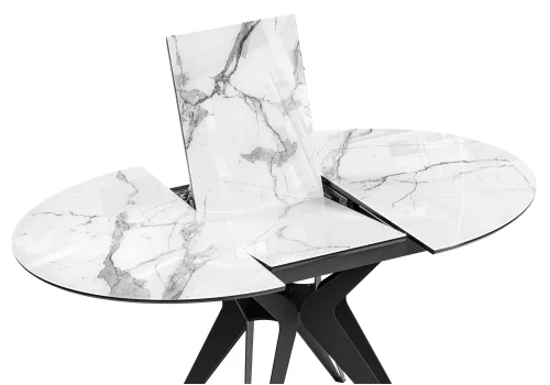 Стеклянный стол Рикла 110(150)х110х76 белый мрамор / черный 553565 Woodville столешница белая из стекло фото 6