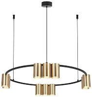Люстра подвесная 471-403-10 Velante золотая на 10 ламп, основание чёрное в стиле хай-тек современный 