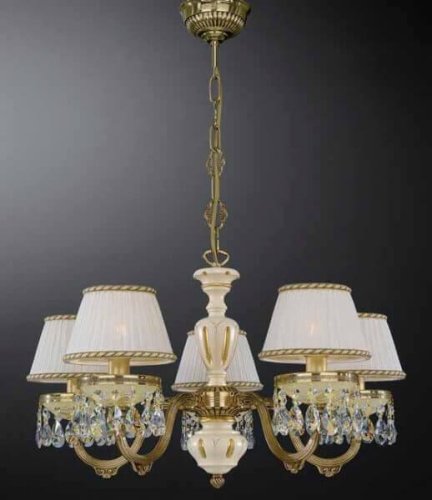 Люстра подвесная  L 6706/5 Reccagni Angelo белая жёлтая на 5 ламп, основание золотое в стиле классический кантри 