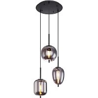 Светильник подвесной Blacky 15345-3 Globo чёрный серый 3 лампы, основание чёрное в стиле модерн выдувное