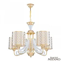 Люстра подвесная Флоренция-3387 303387/5 Wh/Gd Артемилано золотая белая на 5 ламп, основание золотое в стиле современный арт-деко Люстра подвесная Флоренция-3387 303387/5 Wh/Gd Артемилано золотая белая на 5 ламп, основание золотое в стиле современный арт-деко