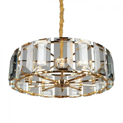 Люстра подвесная хрустальная Noventa OML-81503-10 Omnilux прозрачная на 10 ламп, основание золотое в стиле классический 