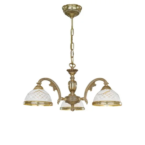 Люстра подвесная  L 7102/3 Reccagni Angelo белая на 3 лампы, основание золотое в стиле классический 